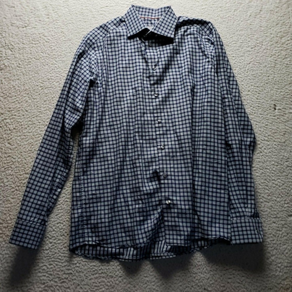 Eton Dress Shirt Mens 16 Blue Check Regular Fit Trunk Club Cotton Woven LS